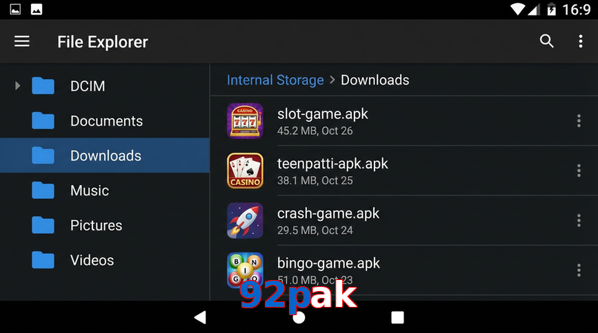 Main screen of 92Pak gameapk page for PK players